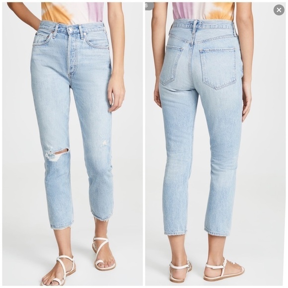 Agolde Riley High Rise Straight Crop Jeans in Shatter Light Blue Sz 24 - Picture 1 of 15